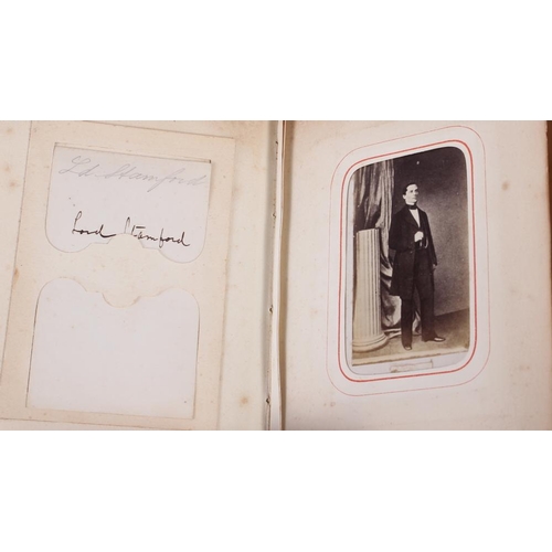 196 - A Victorian carte de visite album, containing approximately thirty photographs of nobility, etc