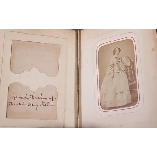 196 - A Victorian carte de visite album, containing approximately thirty photographs of nobility, etc