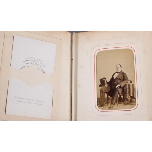 196 - A Victorian carte de visite album, containing approximately thirty photographs of nobility, etc