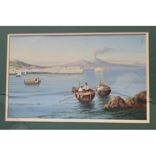 315 - N Gianni: a 19th century gouache/bodycolour study, Bay of Naples with Vesuvius in distance, 11 1/2