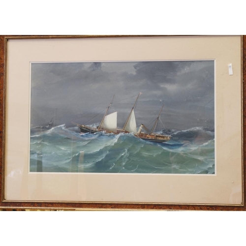 342 - A late 19th century Italian bodycolour, study of a steamer in rough seas, 15