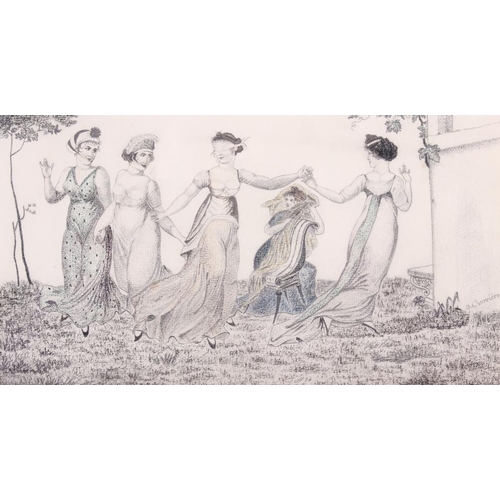 350 - G Charriere: an early 19th century pencil sketch of girls dancing, 6