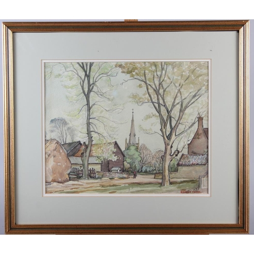 354 - Ernest Payne: watercolours, Autumn village scene, 10 1/4