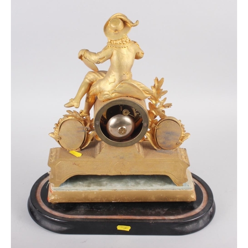 111 - A late 19th century French gilt mantel clock with Van Dyck figure surmount and Sevres porcelain pane... 