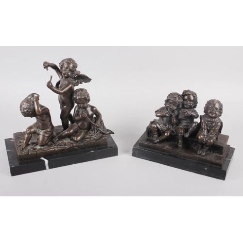 132 - Juan Clara: a bronzed figure group of three children sitting, 7