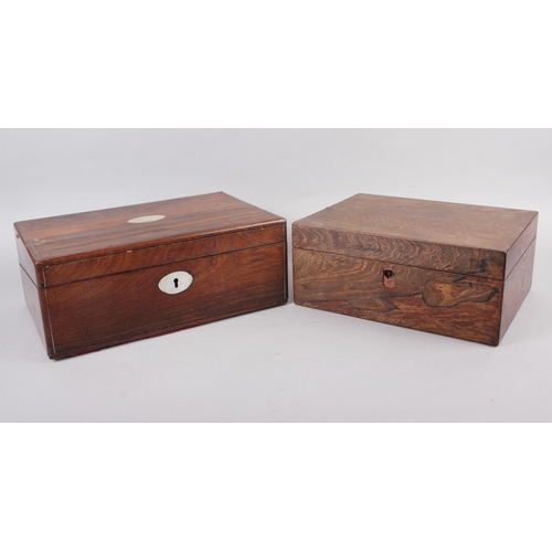 143 - A rosewood writing box with mother-of-pearl inset, 13 3/4