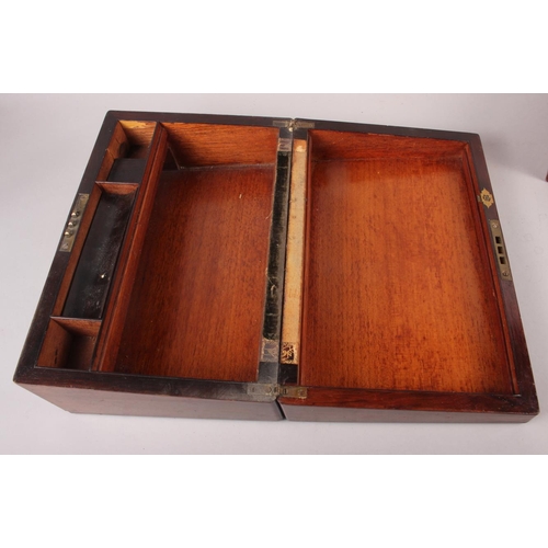 143 - A rosewood writing box with mother-of-pearl inset, 13 3/4