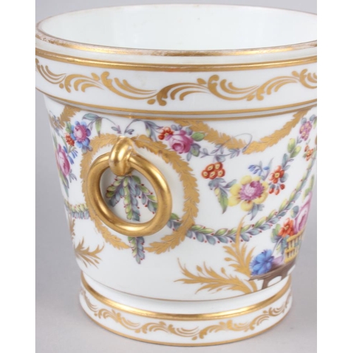 18 - An 18th century Sevres Imperial cache pot with gilt ring handles and floral swag decoration 5 1/4