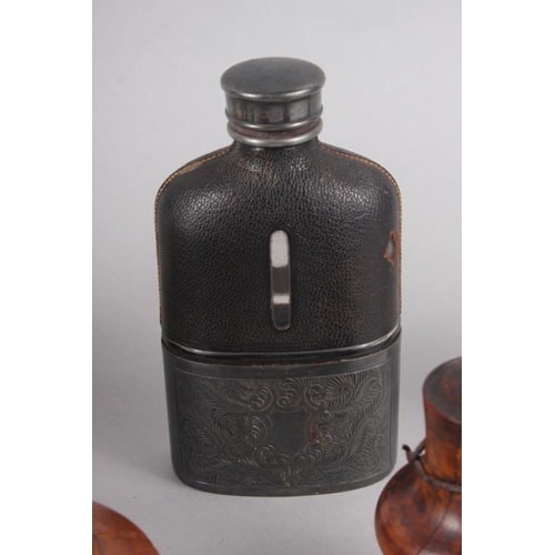 181 - Six horn beakers, a boxwood cased ink bottle, 3 1/2