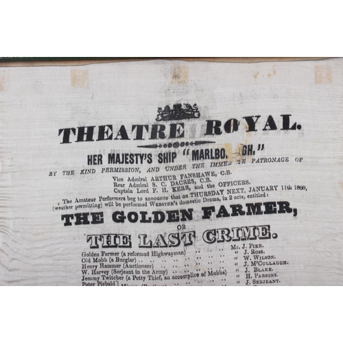 264 - A mid 19th century printed on silk Theatre Royal advert for 