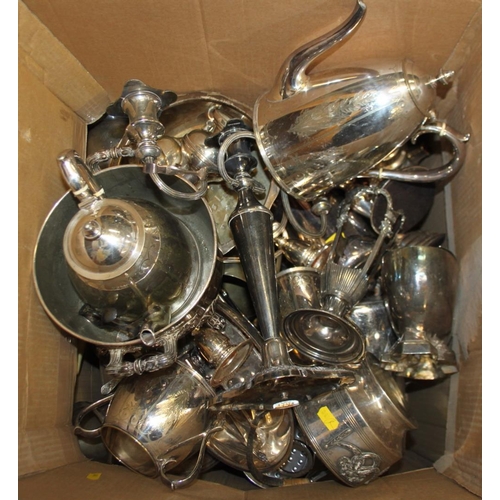 273 - A quantity of silver plate, including a cocktail shaker, a chrome plated teaset, a candelabra, tanka... 