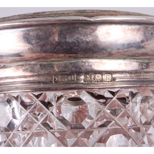 275 - A silver vesta case, inlaid with hardstone shamrock (losses), a silver dressing table jar lid, a cut... 