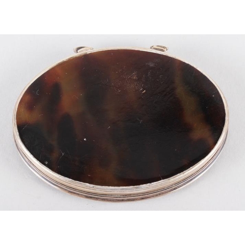 277 - An 18th century white metal and tortoiseshell oval snuffbox with pique decorated lid