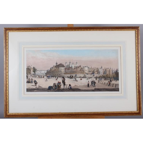 323 - A pair of 19th century hand-coloured lithographs, London views, in wash line mount and gilt frames