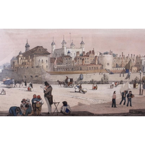 323 - A pair of 19th century hand-coloured lithographs, London views, in wash line mount and gilt frames