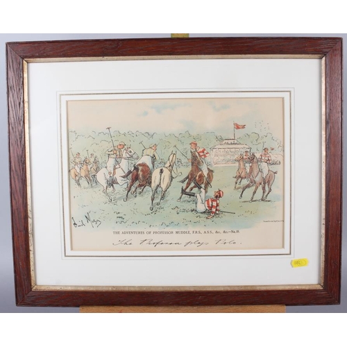 329 - Finch Mason: four late 19th century colour prints, hunting incidents, in oak strip frame