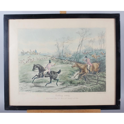 330 - Henry Alken: a set of four early 19th century hand-coloured aquatints, hunting scenes, in ebonised s... 