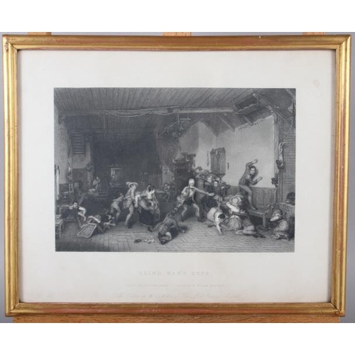 333 - After David Wilkie: four black and white engravings, interior scenes, in gilt frames, and a pair of ... 