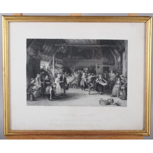 333 - After David Wilkie: four black and white engravings, interior scenes, in gilt frames, and a pair of ... 