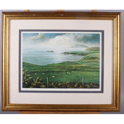 338 - Thomas Bush Hardy: a colour print, view of Criccieth Castle, Leuan Williams: a colour print, view of... 