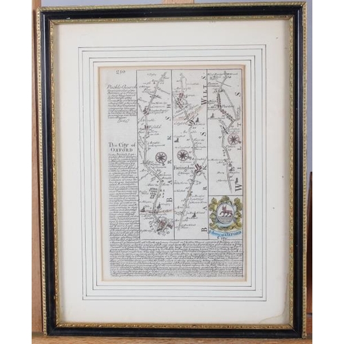 340 - Three early 18th century strip maps after Ogilby, in ebonised strip frames, roads around Farringdon,... 