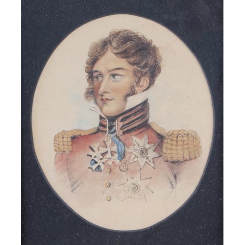 357 - A 19th century watercolour portrait of a senior military officer, 5 1/2