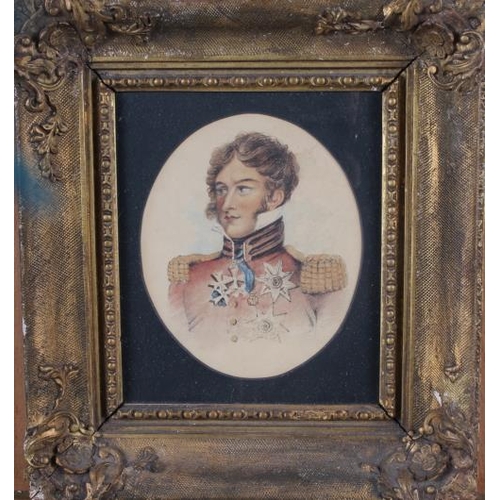 357 - A 19th century watercolour portrait of a senior military officer, 5 1/2