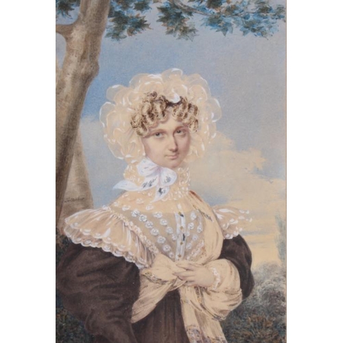 358 - Josef Eduard Teltscher: an early 19th century watercolour portrait of a woman with lace, 5 3/4