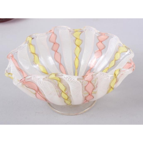 70 - A Venetian glass bonbon dish with latticino decoration, 3