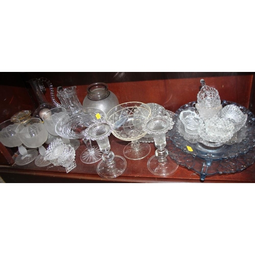 91 - Three opaque glass wines, a pair of candlesticks, glass salts, jugs and other items