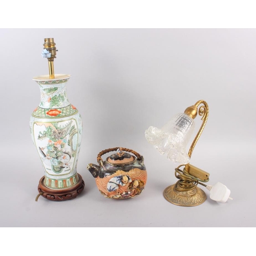 99 - A Chinese famille vert baluster lamp, 17 1/4