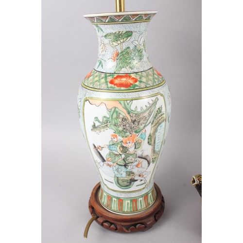 99 - A Chinese famille vert baluster lamp, 17 1/4