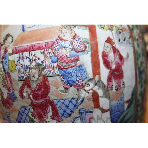 102 - A Chinese blue and white baluster vase, decorated figures in a landscape, 15 1/4