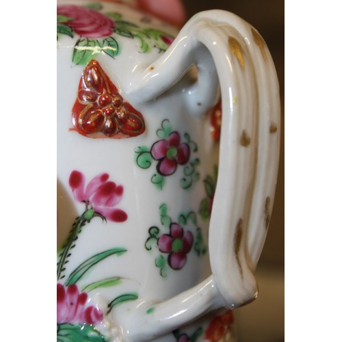 101 - A famille rose teapot, decorated figures, flowers and birds with matched lid, 7