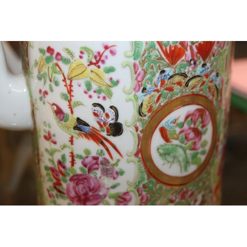 101 - A famille rose teapot, decorated figures, flowers and birds with matched lid, 7