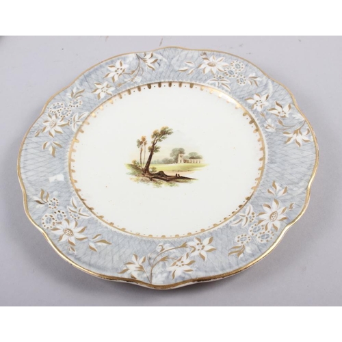 1 - A Rockingham porcelain part dessert service, comprising six plates and two dessert dishes with grey ... 