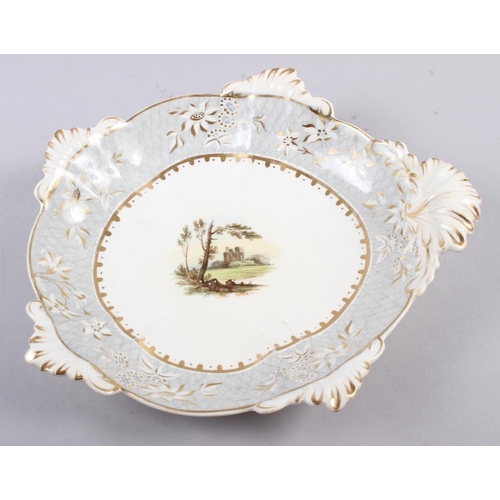 1 - A Rockingham porcelain part dessert service, comprising six plates and two dessert dishes with grey ... 