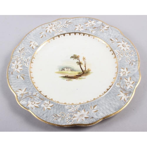 1 - A Rockingham porcelain part dessert service, comprising six plates and two dessert dishes with grey ... 