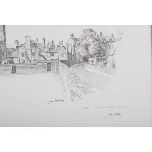 252 - John Western: a signed limited edition print, Eton from college field, 241/850, in strip frame, and ... 