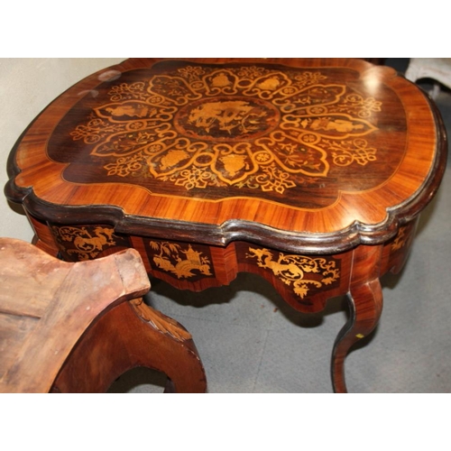 303 - A 19th century Italian rosewood Chinoiserie  inlaid and kingwood banded shape top centre table with ... 