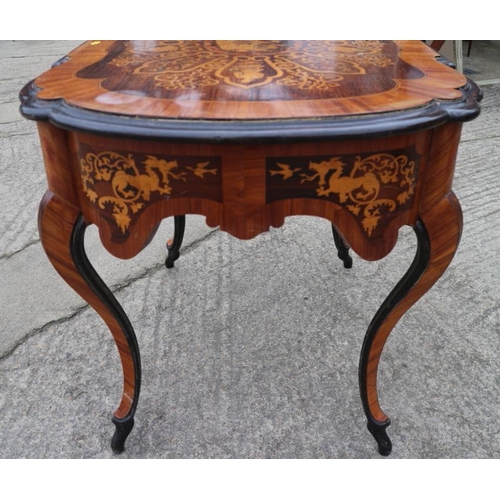 303 - A 19th century Italian rosewood Chinoiserie  inlaid and kingwood banded shape top centre table with ... 