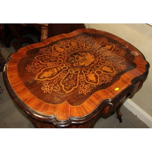 303 - A 19th century Italian rosewood Chinoiserie  inlaid and kingwood banded shape top centre table with ... 