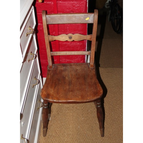 320 - A 19th century fruitwood Oxford bar back chair with elm panel seat, on turned and stretchered suppor... 