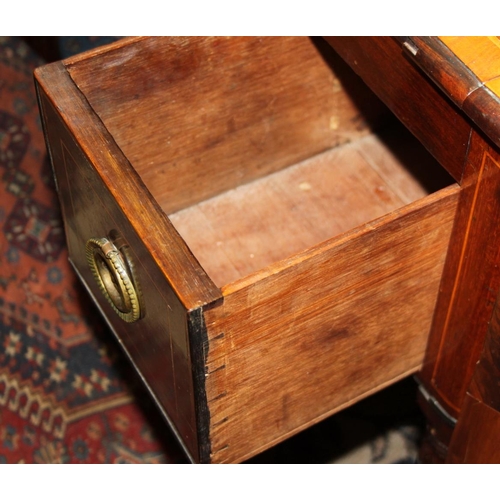 325 - A mid 19th century mahogany and satinwood banded washstand with lift-up top and fitted interior, ove... 