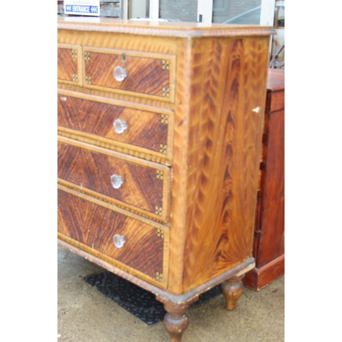 331 - A mid 19th century grained as walnut and painted chest of two short and three long drawers with glas... 