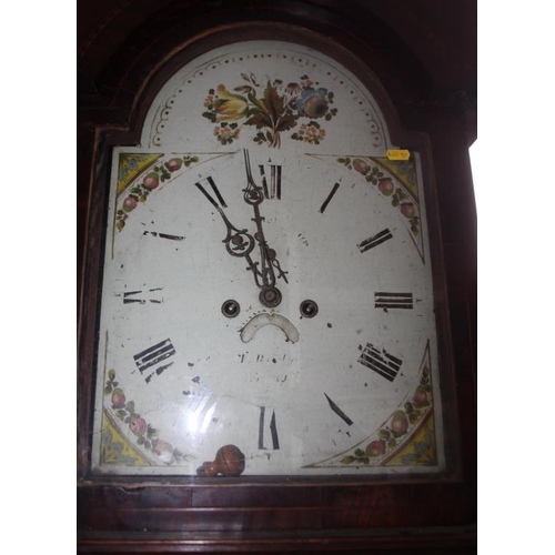 341 - An early 19th century oak, mahogany and inlaid longcase clock with painted dial, eight-day striking ... 