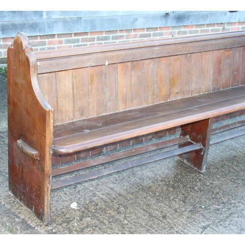 419 - A late Victorian stained pine single-ended pew, 91