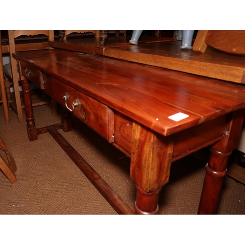 364 - A sheesham side table, fitted two drawers, on turned and stretchered supports, 57