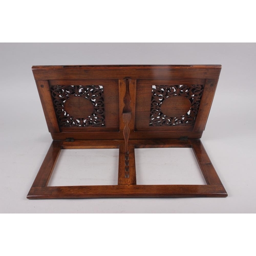 112 - A 19th century Swiss walnut marquetry and parquetry banded adjustable music stand with pull-out slid... 