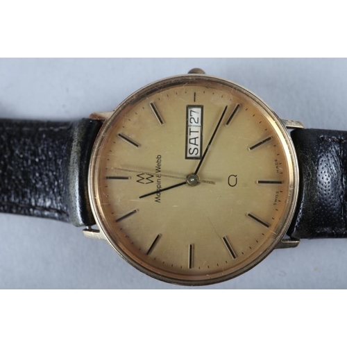 222 - A gentleman's Mappin & Webb 9ct gold cased wristwatch with gilt dial, baton numerals and day/date ap... 